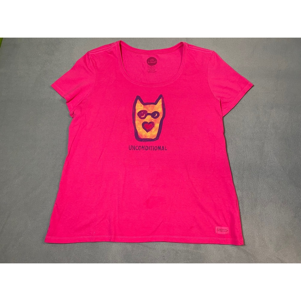 Life is Good Crusher Tee Shirt Women's XL pink puppy dog love "unconditional"
